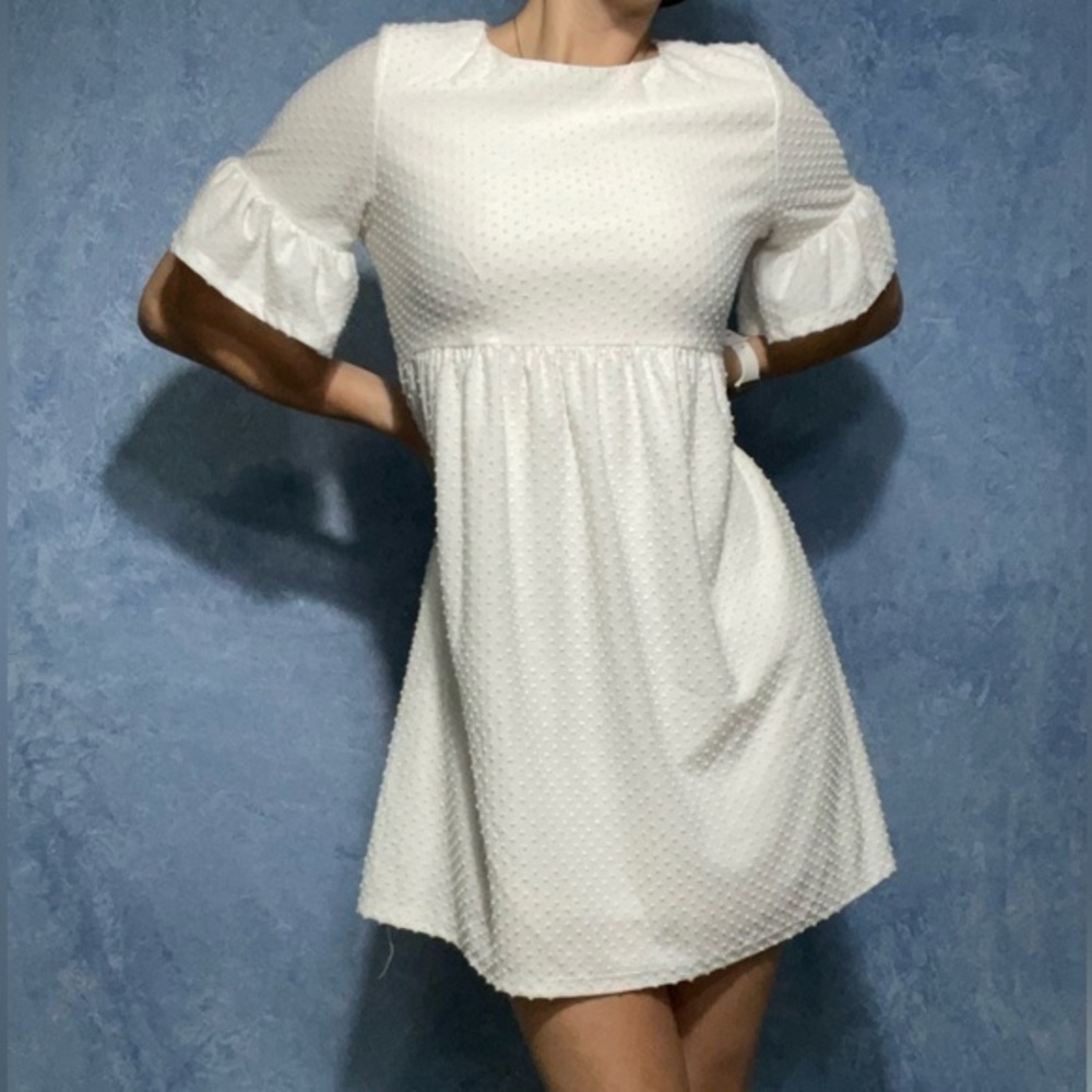 Dee Elly White Polka Dot Babydoll Dress